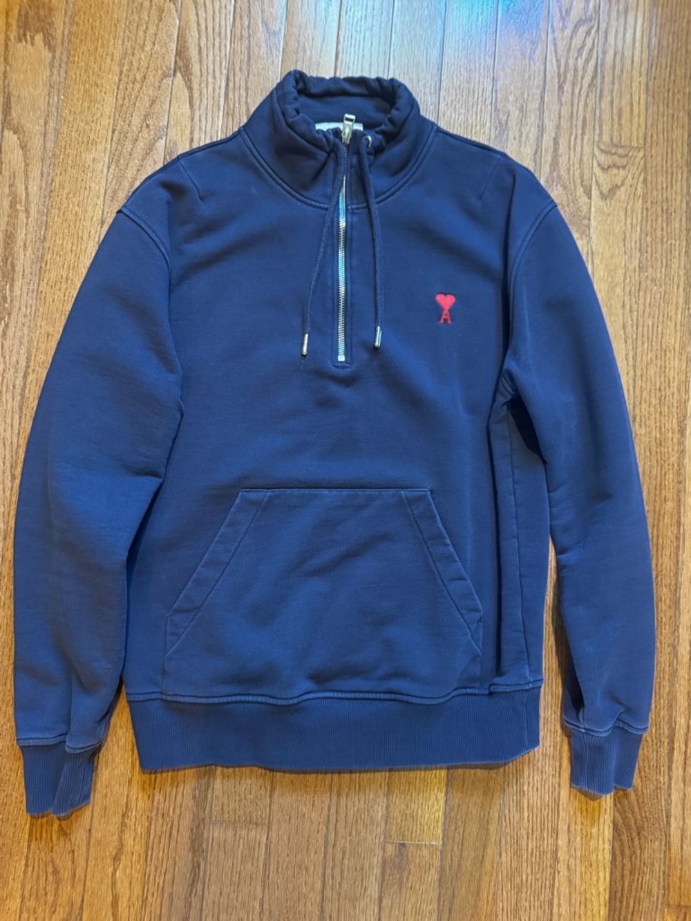 Ami Navy Quarter-Zip Logo Sweatshirt